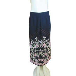 Ann Taylor Black Silk Floral Maxi Skirt w Love Beads in Size 12